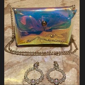 Holographic Clear Clutch + Matching Earrings